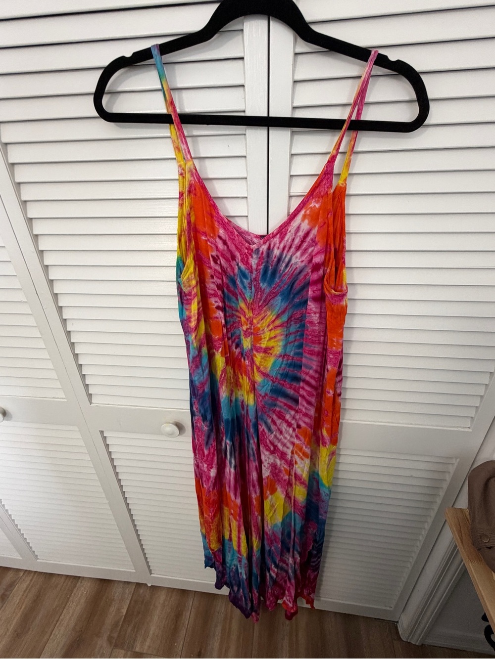 Tie-Dye Pink Multi Spaghetti-Strap Dress Size L